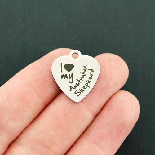 Australian Shepherd Stainless Steel Charms - I love my - BFS011-3036