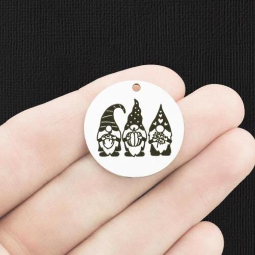 Autumn Gnomes Stainless Steel 25mm Round Charms - BFS009-6206