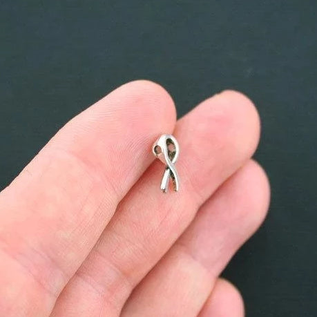 Awareness Ribbon Spacer Beads 12mm x 6mm - Silver Tone - 15 Beads - SC1690