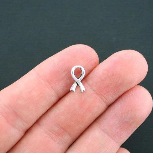 Awareness Ribbon Spacer Beads 12mm x 6mm - Silver Tone - 15 Beads - SC1690