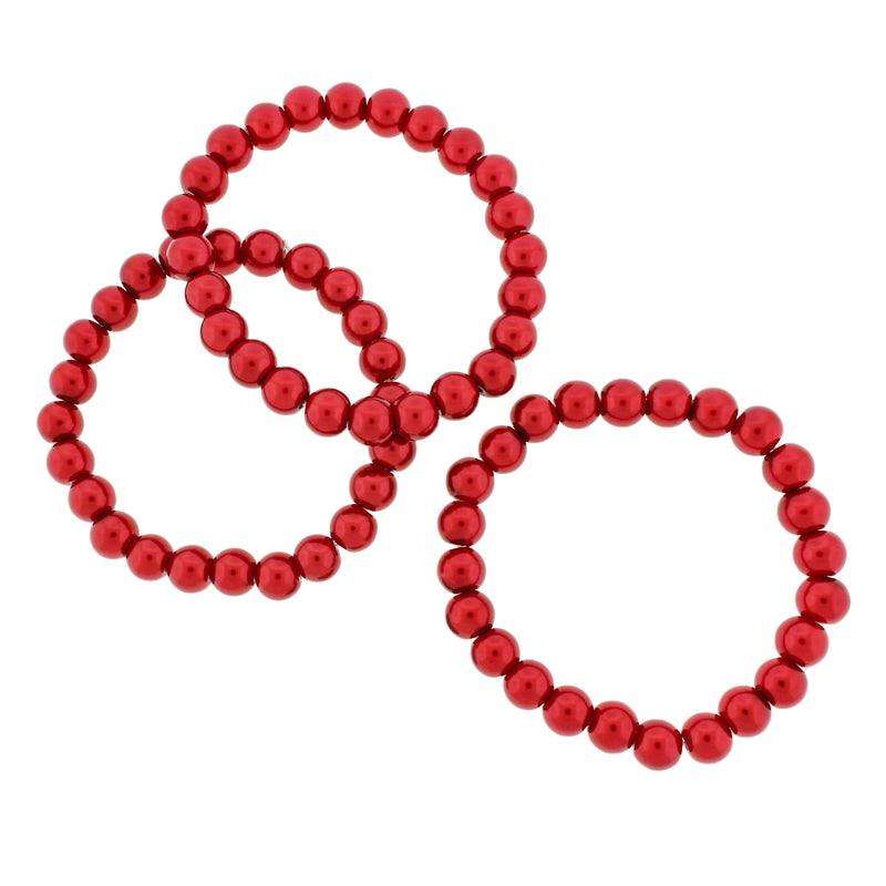 Round Glass Pearl Bead Bracelet 4mm - 8mm - Choose Your Size - Dark Red - BB114