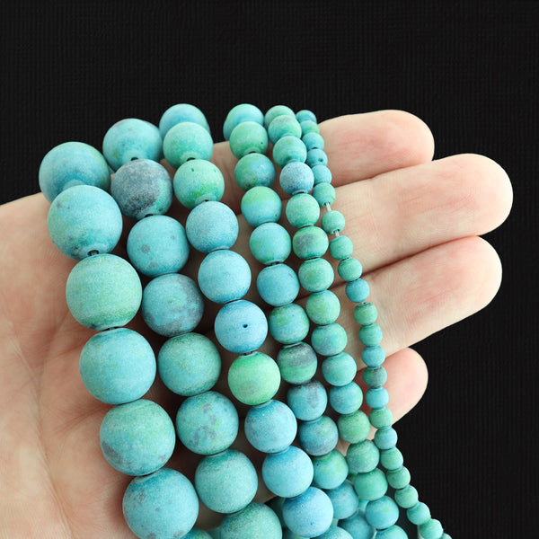 Round Natural Chrysocolla Beads 4mm - 14mm - Choose Your Size - Serene Ocean Tones - 1 Full 15" Strand - BD1803