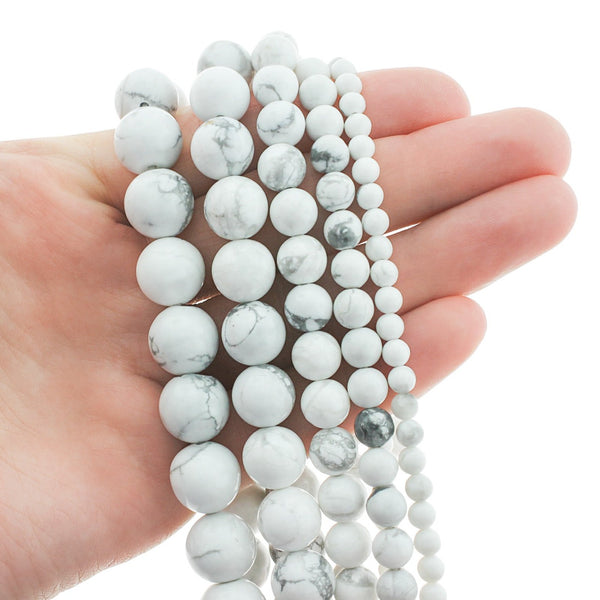 Round Natural Turquoise Beads 4mm - 12mm - Choose Your Size - Polished White - 1 Full 15" Strand - BD1825