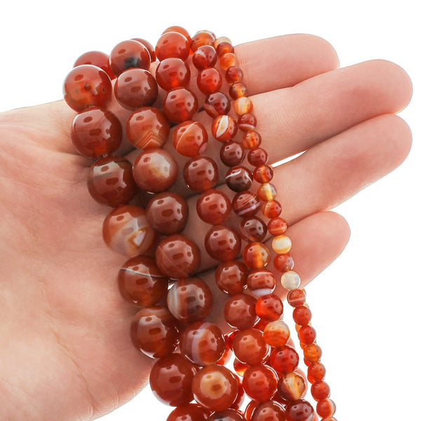 Round Natural Lace Agate Beads 4mm - 12mm - Choose Your Size - Fiery Orange - 1 Full 15" Strand - BD1830