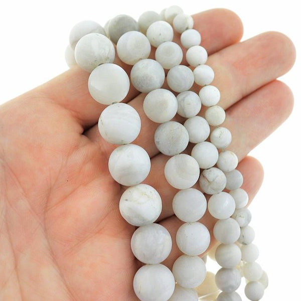 Round Natural Agate Beads 6mm - 12mm - Choose Your Size - Grey Marble - 1 Full 15.5" Strand - BD2470