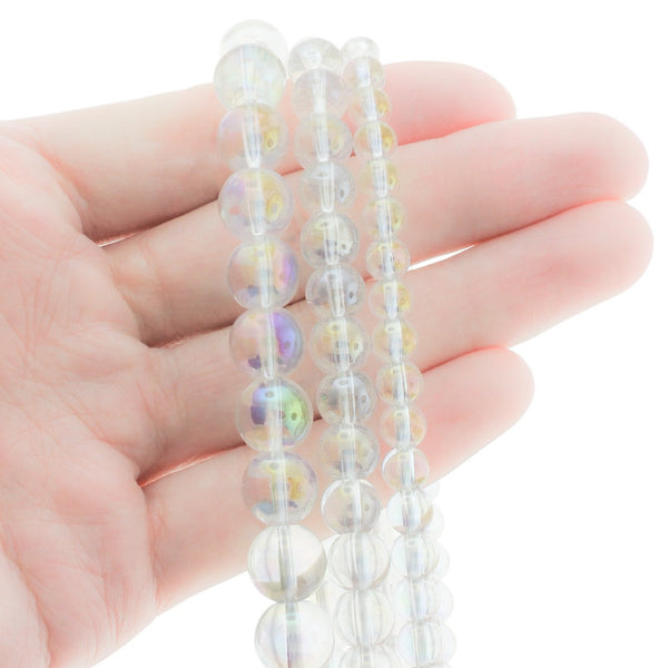 Round Natural Quartz Beads 6mm - 10mm - Choose Your Size - Clear Electroplated Quartz - 1 Full 15" Strand - BD696