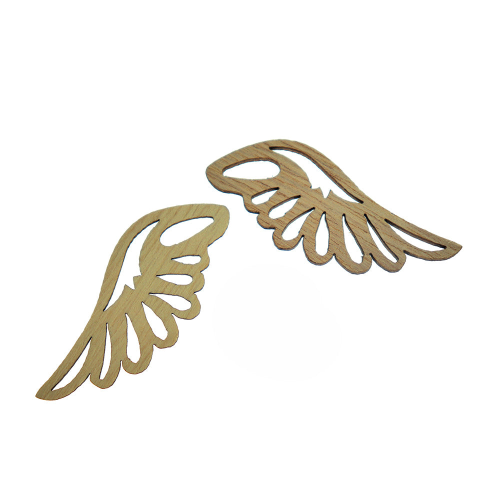 BULK 20 Filigree Angel Wing Natural Wood Charms - WP396