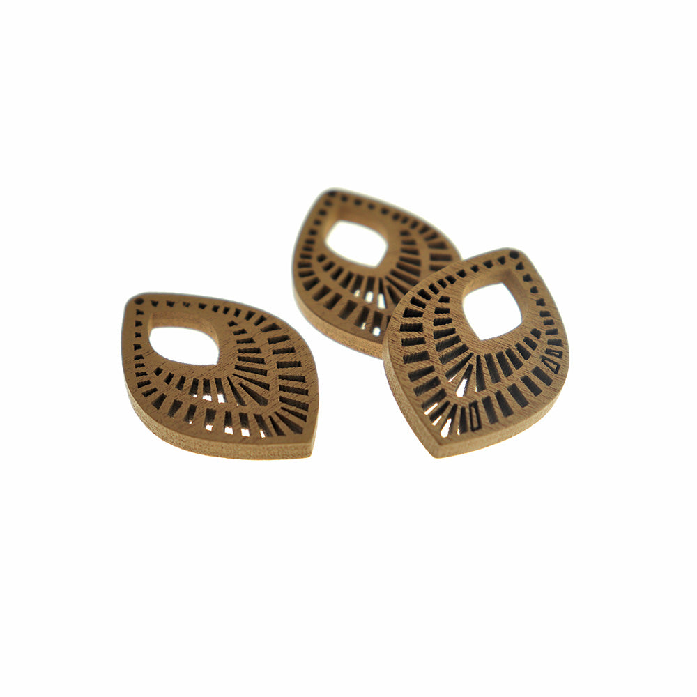 BULK 30 Filigree Teardrop Natural Wood Charms - WP310