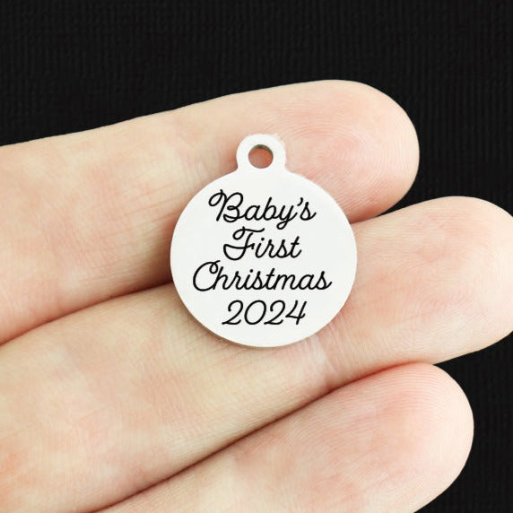 Breloques en acier inoxydable Premier Noël 2024 de bébé - BFS001-8083