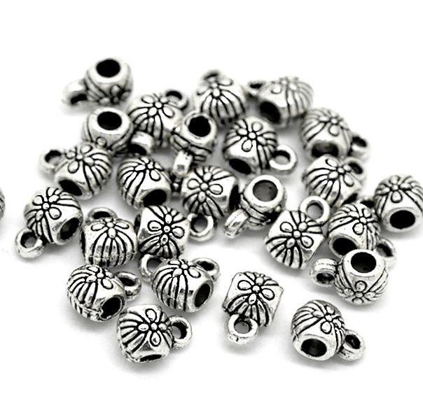 Bail Beads 9mm x 6mm - Ton argent antique - 12 perles - SC3227