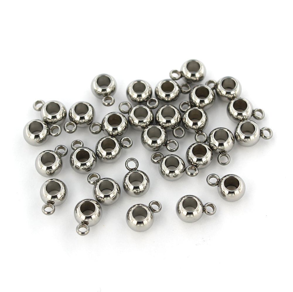 Bail Beads 9mm x 6mm - Silver Stainless Steel - 10 Beads - FD611