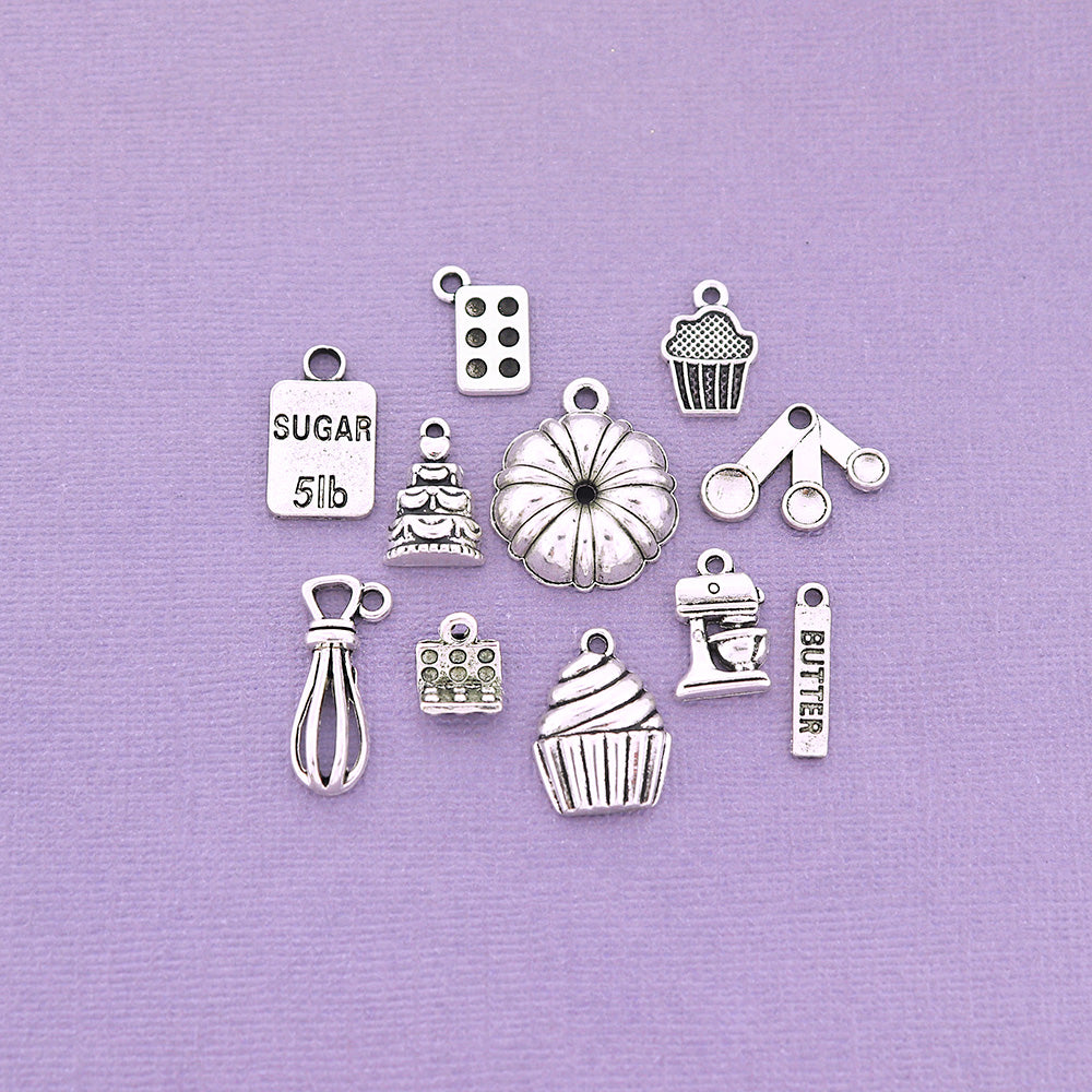 Baking Charm Collection Antique Silver Tone 11 Different Charms - COL074