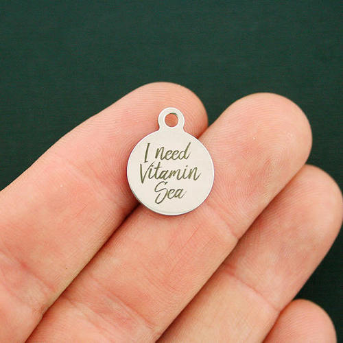 Beach Stainless Steel Small Round Charms - I need vitamin sea - BFS002-2720
