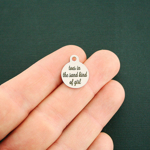 Beach Stainless Steel Small Round Charms - Toes in the sand kind of girl - BFS002-1840