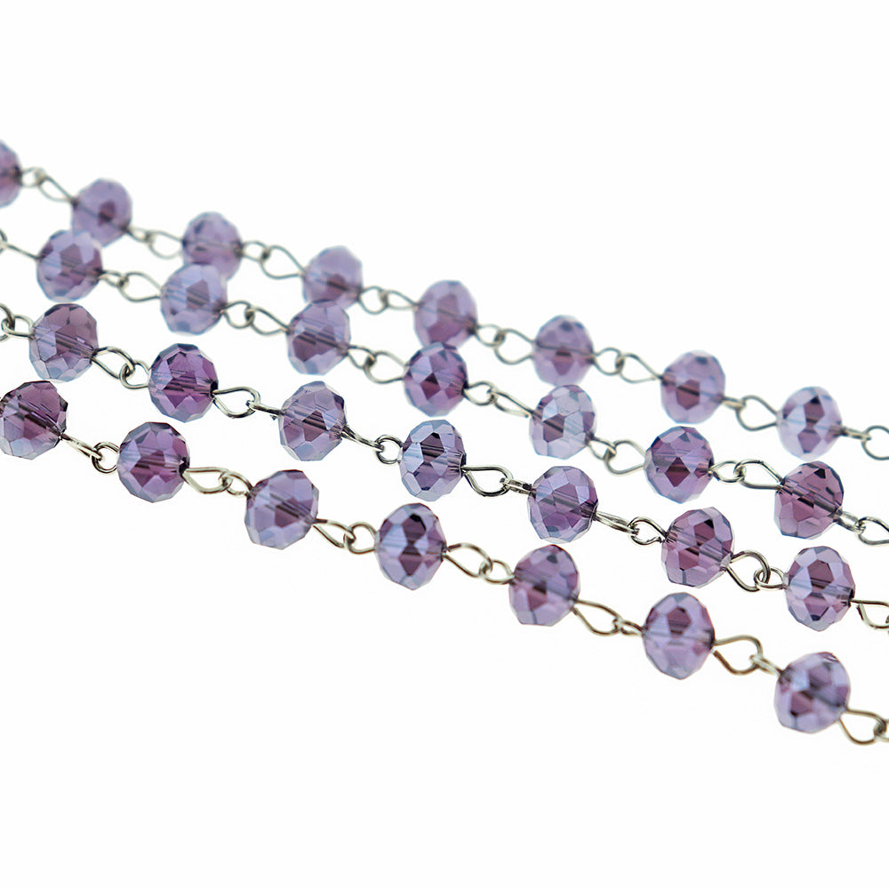 Beaded Rosary Chain - 8mm - Rondelle Glass & Silver Tone - Choose Your Color!