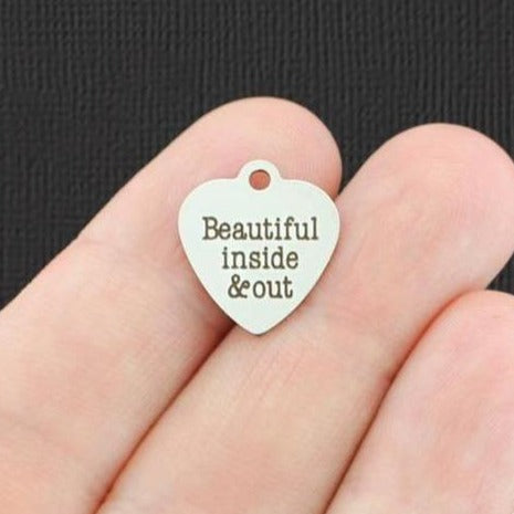 Belles petites breloques en forme de cœur en acier inoxydable à l'intérieur et à l'extérieur - BFS012-5038