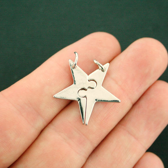 Best Friends Star Antique Silver Tone Charms 2 Piece Set - SC7330