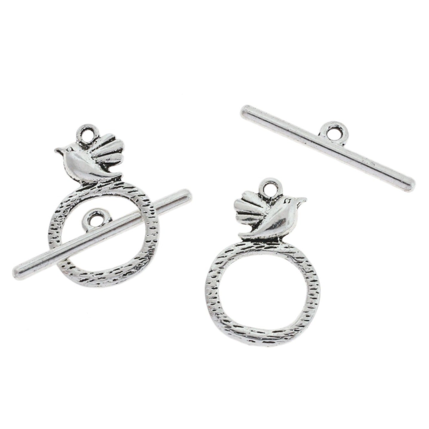 Bird Antique Silver Tone Toggle Clasps 29mm x 6mm - 5 Sets 10 Pieces - FD1052