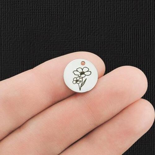 Birth Month Flower Stainless Steel 13mm Round Charms - February Primrose - BFS007-5948