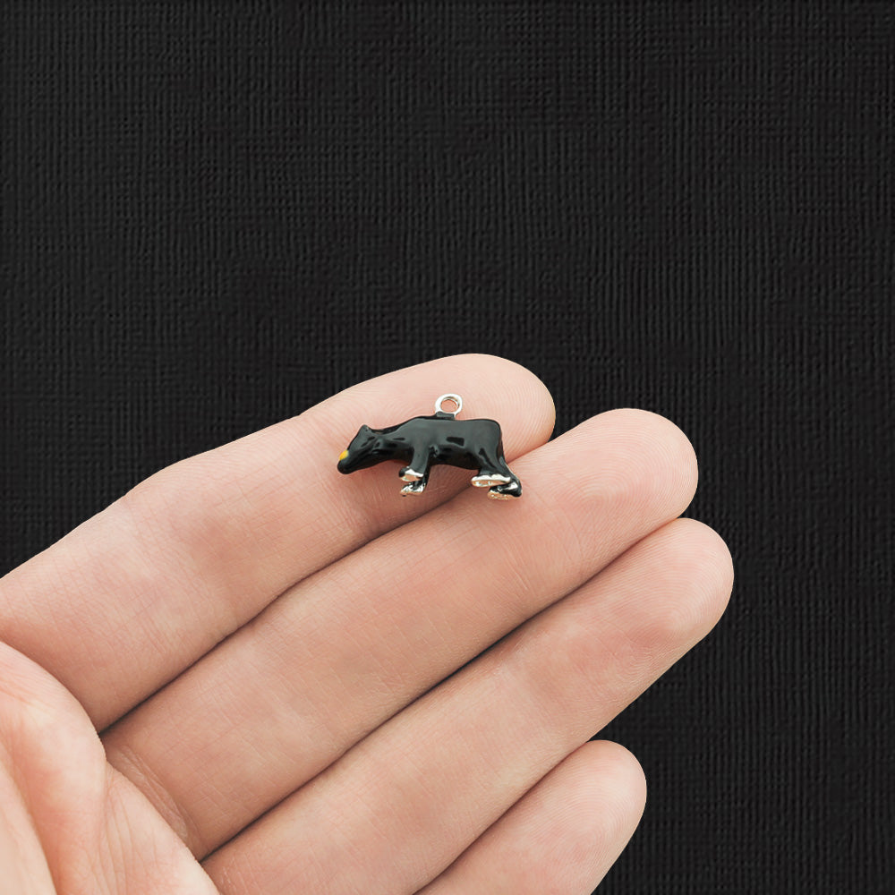 Black Bear Silver Tone Enamel Charm 3D - E048