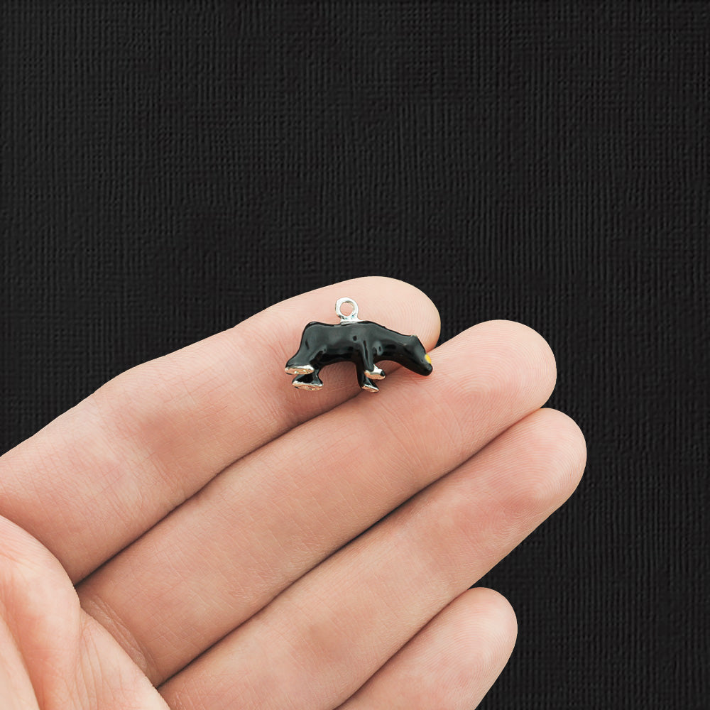 Black Bear Silver Tone Enamel Charm 3D - E048
