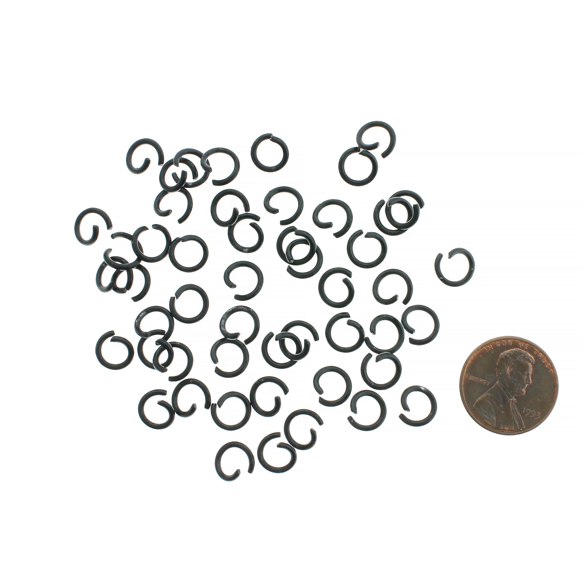 Black Enamel Plated Jump Rings 8mm x 1.2mm - Open 16 Gauge - 250 Rings - J044