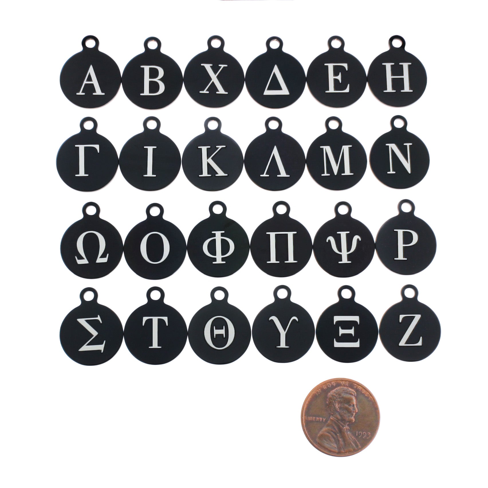 Charmes de lettre en acier inoxydable noir - Choisissez votre initiale et quantité - Alphabet de lettre grecque - Petite taille - ALPHA3410BFSBK-IND