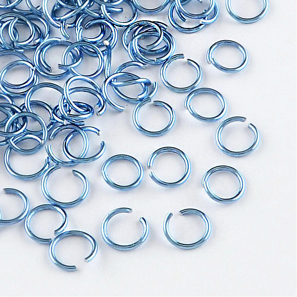 Blue Aluminum Jump Rings 6mm x 0.8mm - Open 20 Gauge - 100 Rings - J083