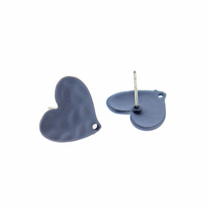 Boucles d'oreilles cœur bleu - Bases de clous - 16 mm x 14 mm - 2 pièces 1 paire - FD856