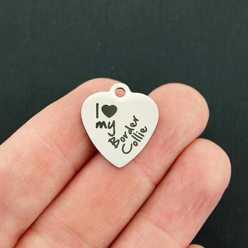 Border Collie Stainless Steel Charms - I love my - BFS011-3035