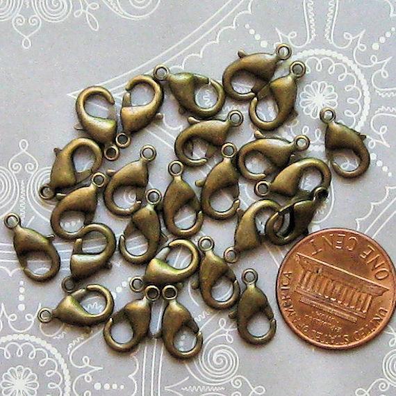 Bronze Tone Lobster Clasps 12mm x 7mm - 25 Clasps - FF215