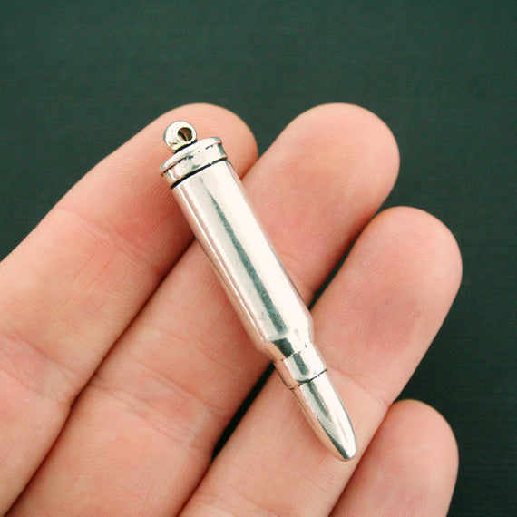 Bullet Antique Silver Tone Charm 3D - SC7553