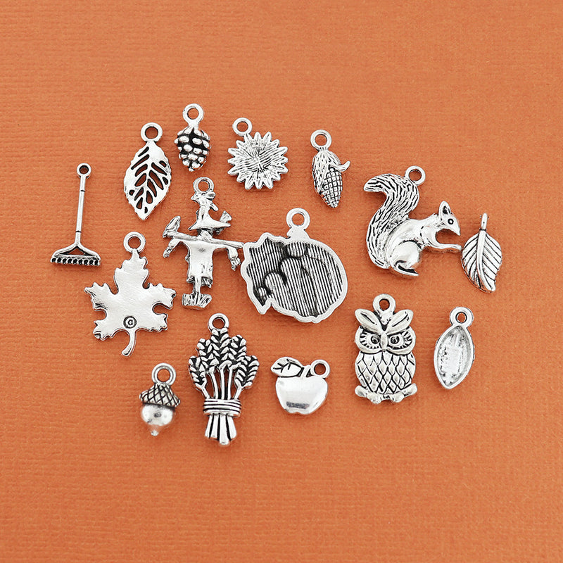 Fall Charm Collection Antique Silver Tone 15 Charms - COL322