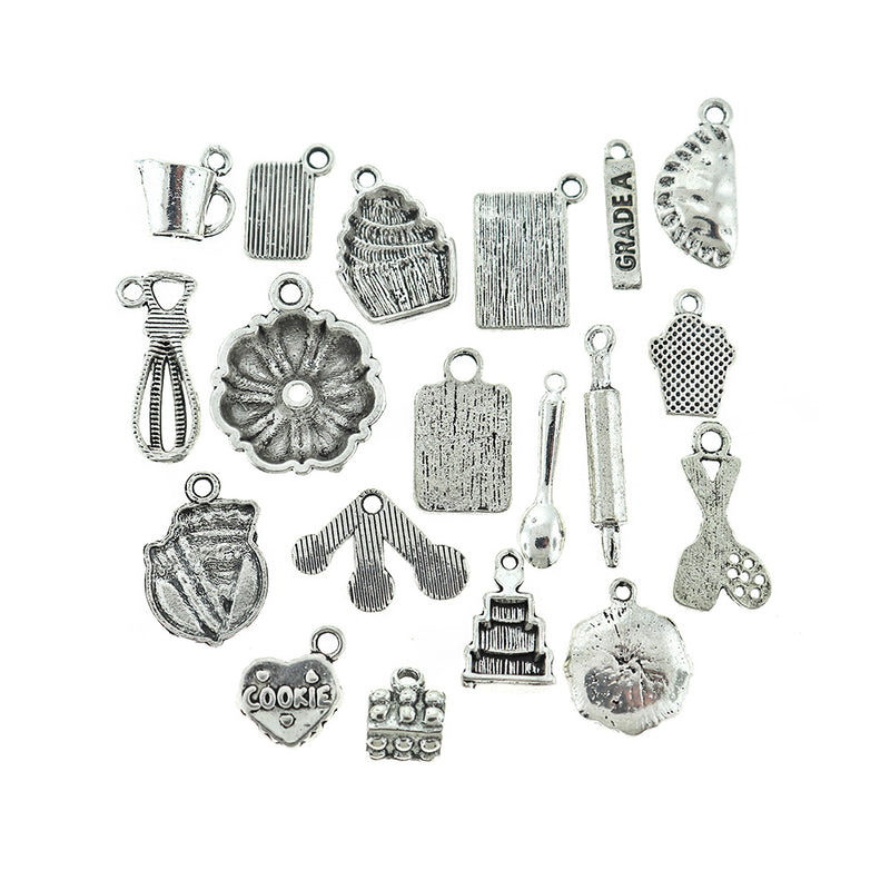 Deluxe Baking Charm Collection Antique Silver Tone 20 Different Charms - COL075