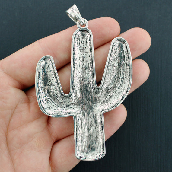 Charm Cactus Argenté Antique Avec Imitation Turquoise - SC5847