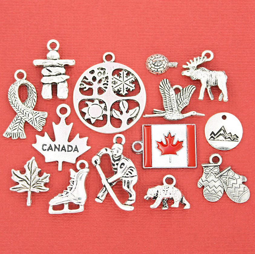 Canada Charm Collection Antique Silver Tone 14 Different Charms - COL026
