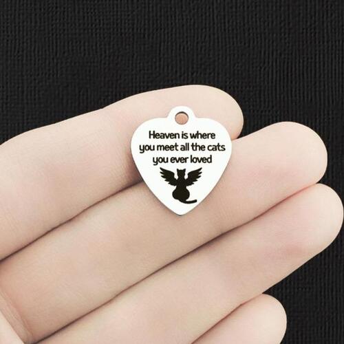 Cat Memorial Stainless Steel Charms - Heaven is where you meet all the cats you ever loved - BFS011-1831