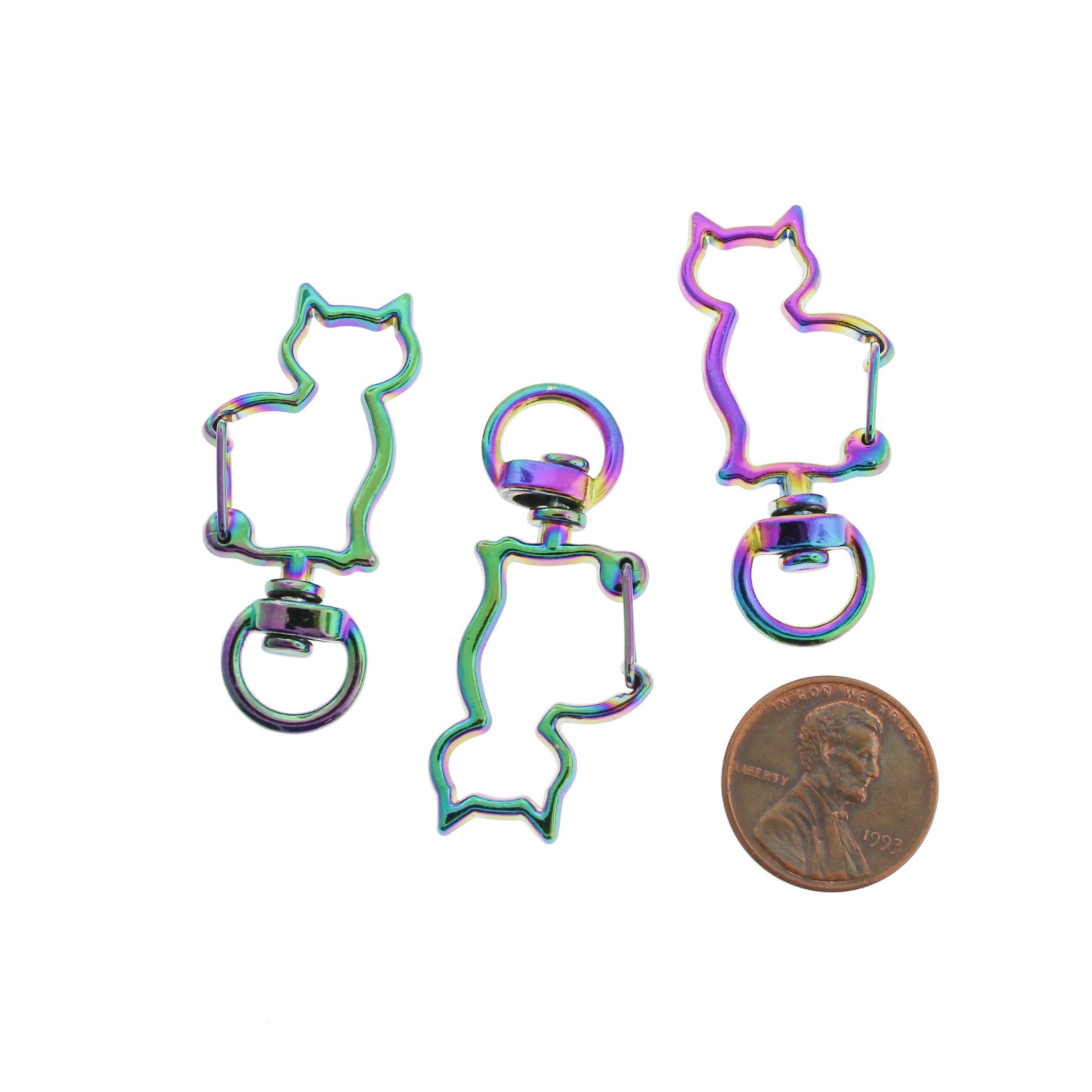 Cat Rainbow Electroplated Key Rings - 42mm x 18mm - 2 Pieces - FD137
