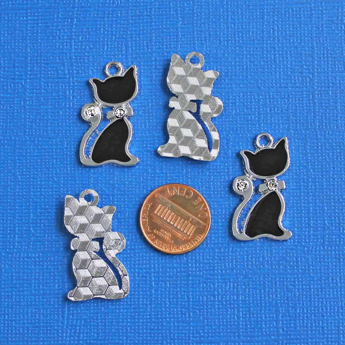 Charm émail argenté chat - E291