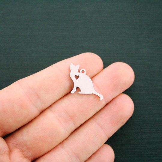 Chat Argenté Acier Inoxydable Charms 2 Faces - MT442