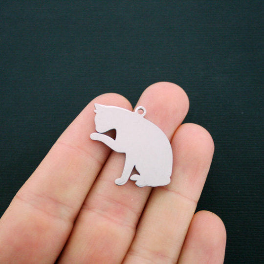 Chat Argenté Acier Inoxydable Charms 2 Faces - MT445