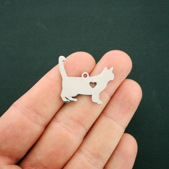 Cat Silver Tone Stainless Steel Charms 2 Sided - MT457