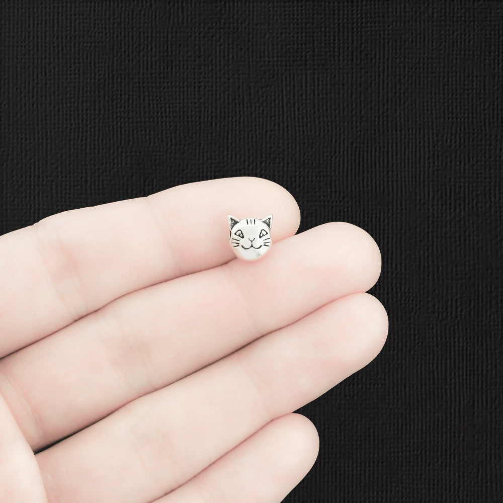 Cat Spacer Beads 8mm x 5mm - Antique Silver Tone - 15 Beads - SC1845