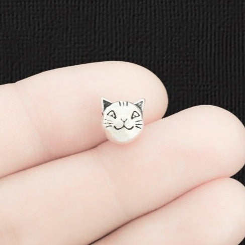 Perles d'espacement chat 8mm x 5mm - ton argent antique - 15 perles - SC1845