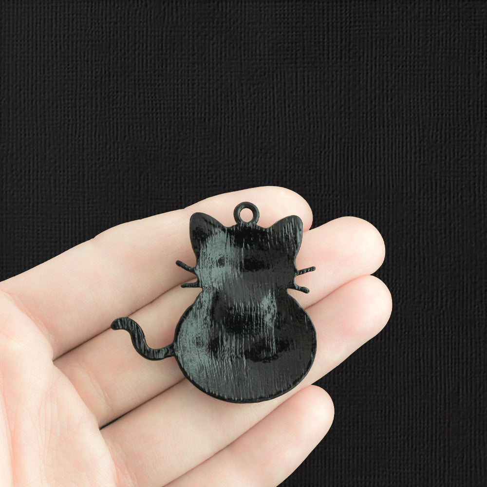 Cat With Pumpkin Black Enamel Charm - E753