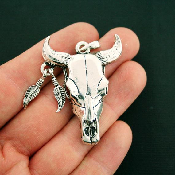 Cattle Skull Antique Silver Tone Charm - SC6655