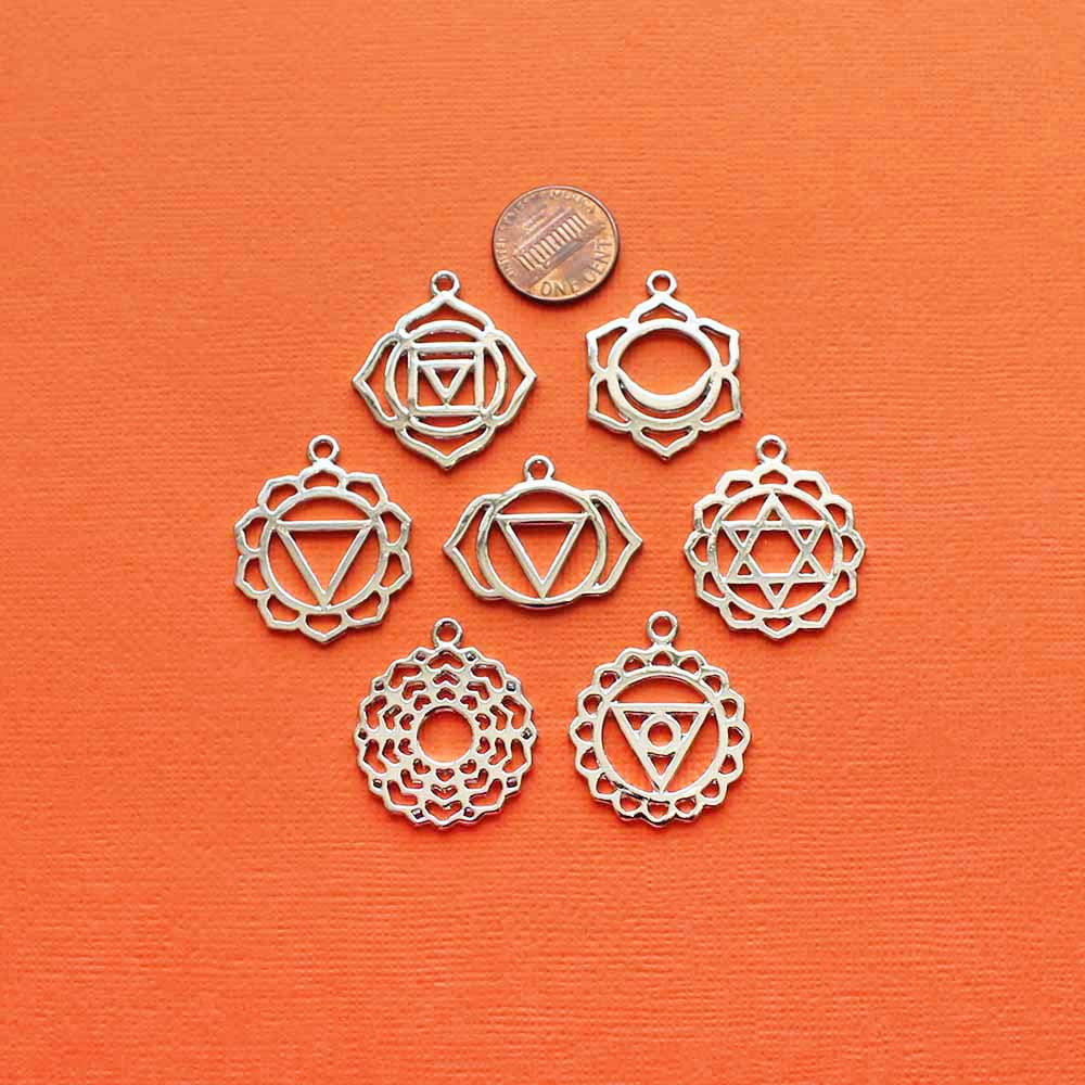 Chakra Charm Collection Silver Tone 7 breloques - COL349