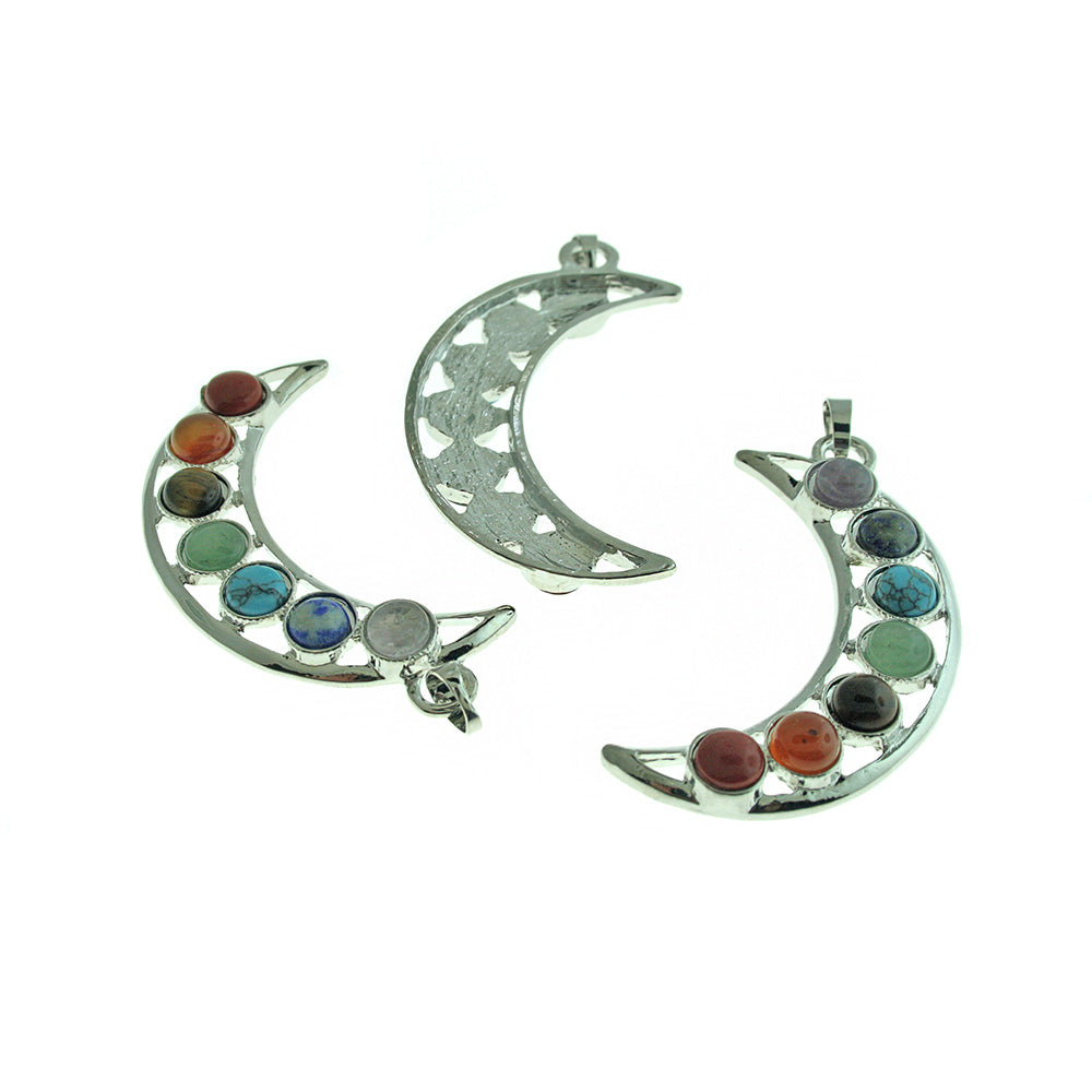 Chakra Natural Gemstone Crescent Moon Pendant - GEM173
