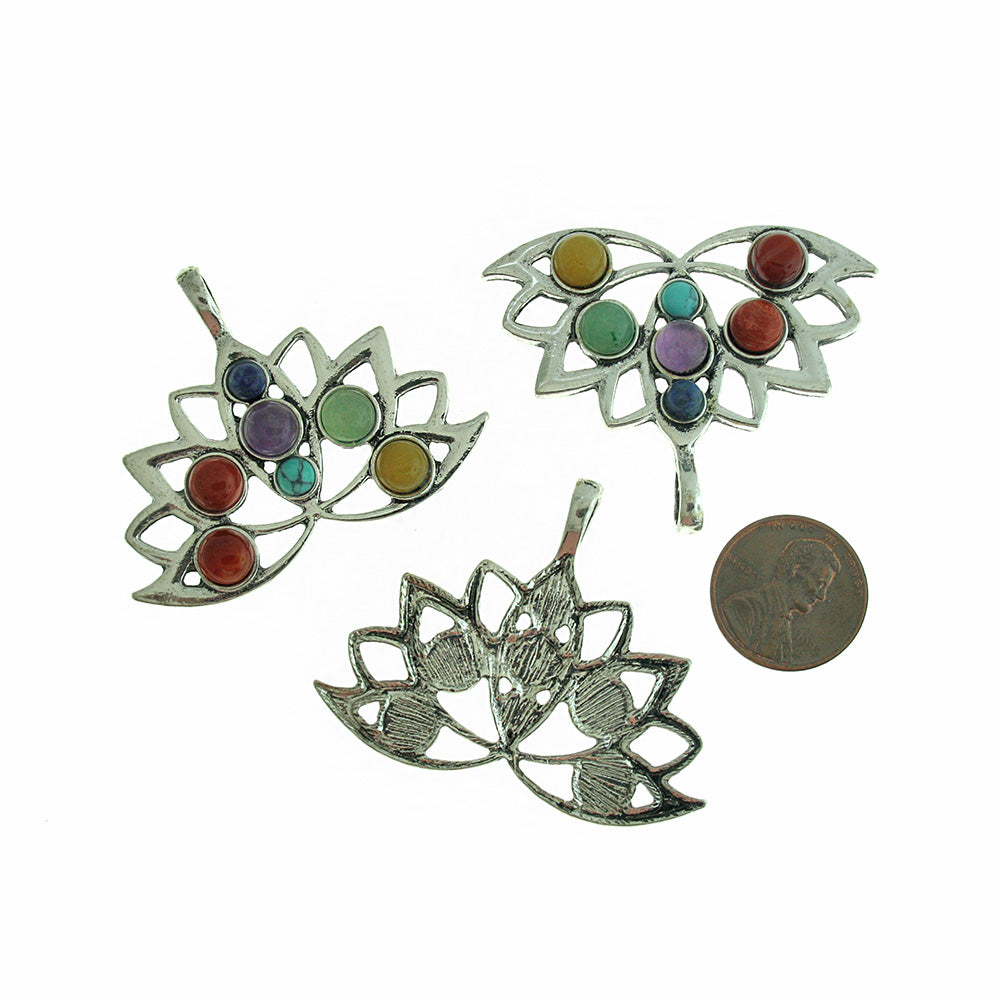 Chakra Natural Gemstone Lotus Flower Pendant - GEM107