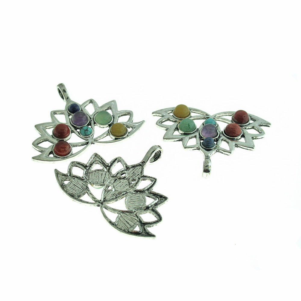 Chakra Natural Gemstone Lotus Flower Pendant - GEM107